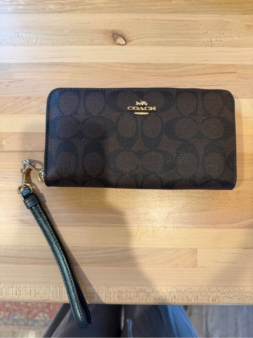 Coach Dark Brown Signature Zip Wallet Wristlet